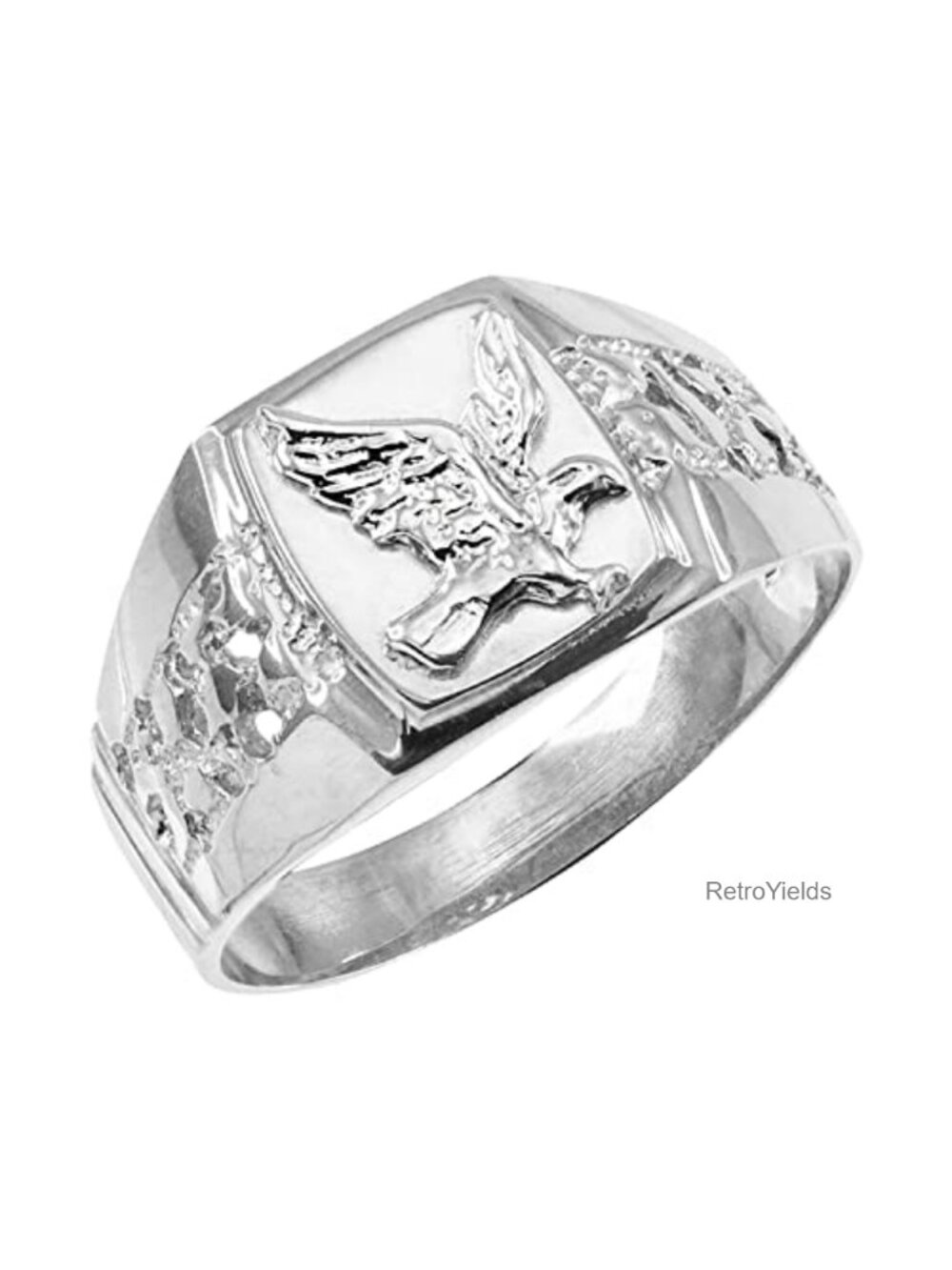 .925 Sterling Silver Men's American Patriotic Eagle Square Face Tapered Nugget